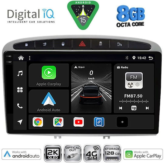Digital IQ Ηχοσύστημα Αυτοκινήτου για Peugeot 308 / RCZ 2007-2012 (Bluetooth/USB/WiFi/GPS/Apple-Carplay/Android-Auto) με Οθόνη Αφής 9"