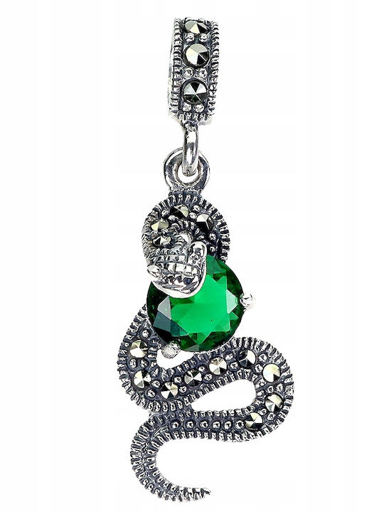 925 Pendant Elegant Delicate Natural Marcasites Green Zirconia Snake