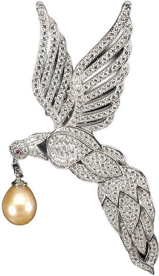 925 Argint Brosă Perlă Crem Naturală Zircon Pasăre
