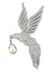 Silver Brooch Natural Cream Pearl Zircon Bird 925