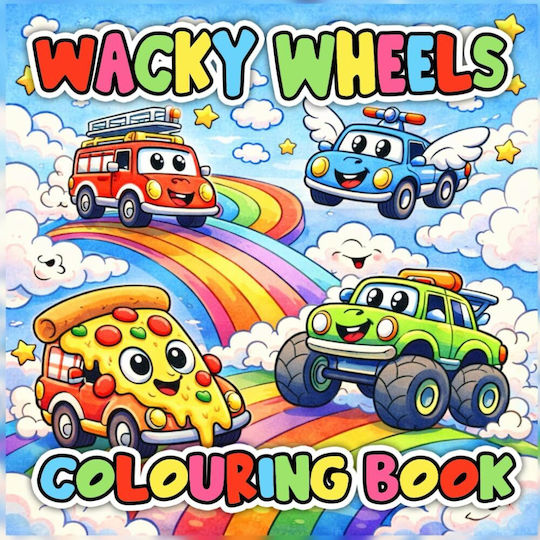 Carte de Colorat Wacky Wheels Pagini de Colorat Ușoare Mașini Camioane Vehicule Amuzante Copii