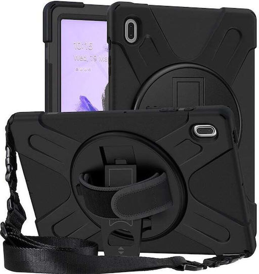 Estuff Austin Defender Case Samsung Galaxy Tab S9 Fe+ S9+ S8+ S7 Fe/s7+ Hand Strap Shoulder Strap Black