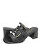 Leather Mules with Low Heel in Black Colour