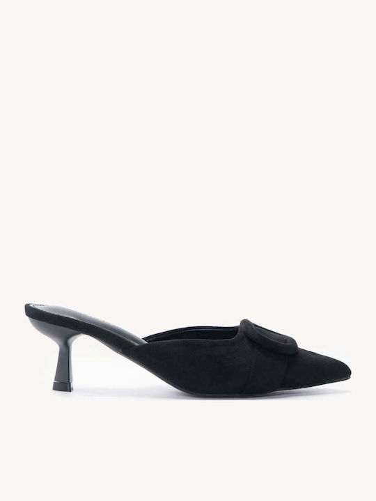 Black Suede Mules Low Heel
