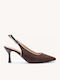 Pantofi Cu Toc Maro De Catifea Slingback Cu Linia Ascuțită