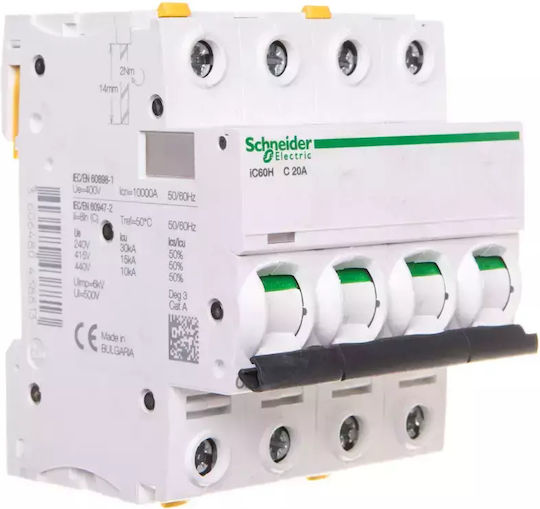 Schneider Electric Adapter Switch 4p C 20a 10ka Ac Ic60h-c20-4 A9f07420