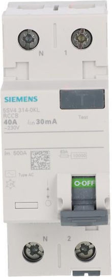 Siemens Differenzschalter Rccb 2p 40a 0.03a Typ Ac Pole N Links 5sv4314-0kl