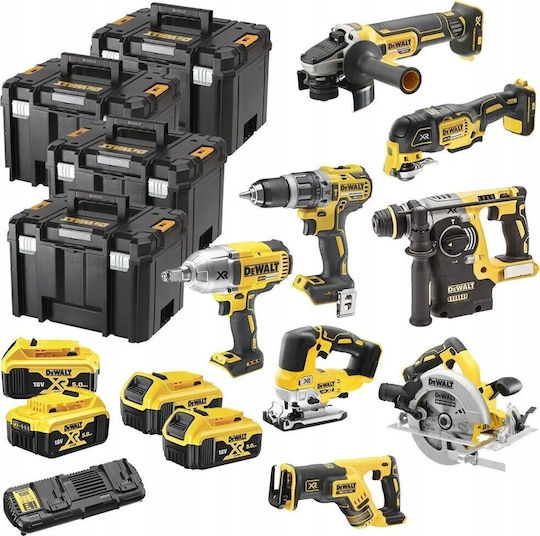 DEWALT DCK865P4T Battery Tool Set Angle Grinder Circular Saw Drill Driver Impact Driver Hammer Multitool and Reciprocating Saw 18V with 4 Batteries 5Ah and Case