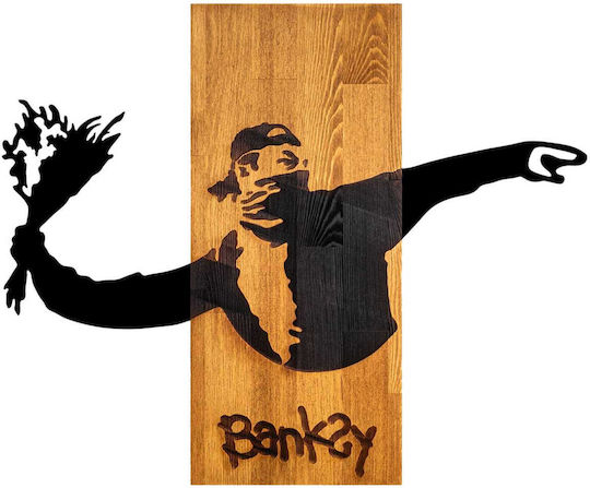 Freebox 3D Mixed Art Banksy Black Wooden Wall Decor 69x3x58cm