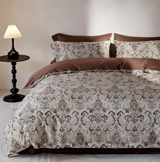 4 Seasons Collection Duvet Cover Cotton Satin Super King 220x240cm 2 Pillowcases & 1 Bed Sheet Grey Chocolate