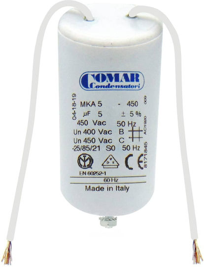 Condensator Tip Permanent De Funcționare Cablu 5μF 450VAC Comar Set 5