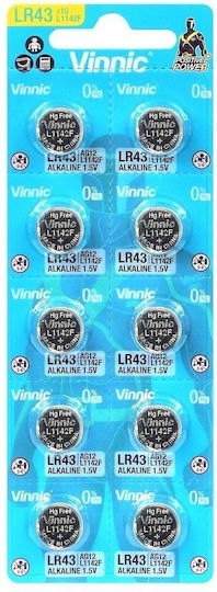 Vinnic Alkaline Watch Batteries LR43 10pcs