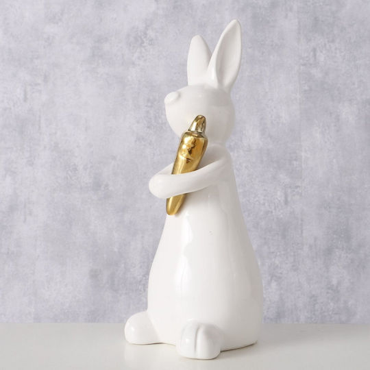 Rabbit Figure Gold Carrot Hopsi 7x7x17cm White Ceramic