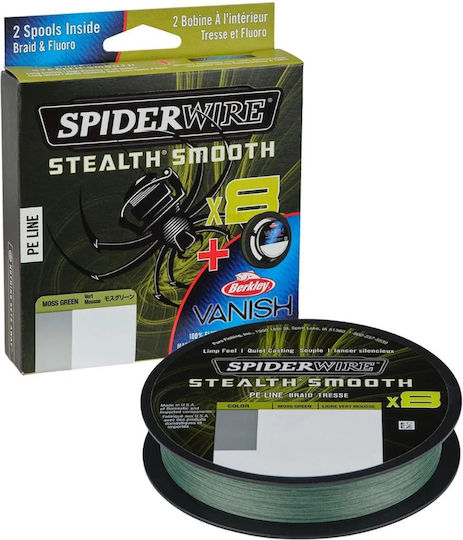 Spiderwire Stealth Smooth X8 Dark Green Fishing Filament Fluorocarbon Leader 0.11 mm 10.3 Kg 150 Meters Fc Leader 0.30 mm 5 Kg 50 Meters