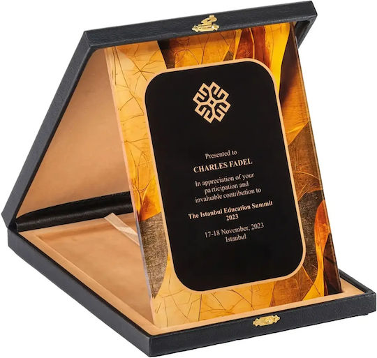 Crystal Vertical Award Orange Design & Box 18x24cm Code Pb-1207
