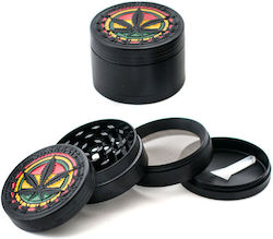 Grinder Τρίφτης Μεταλλικός Μαύρο Leaf Ανάγλυφο 50mm 4 Parts