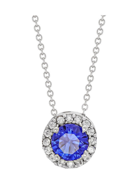 Kiriakos Gofas Κολιέ Μονόπετρο από Λευκόχρυσο 9Κ Μπλε