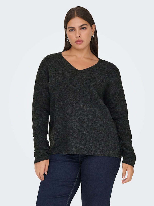 Damen Langärmeliges Pullover mit V-Ausschnitt Grau