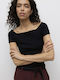 Women's Cotton Off-Shoulder Short Sleeve Top Black