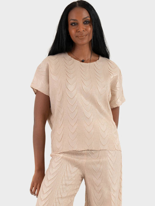 Damen Bluse Ärmellos Beige