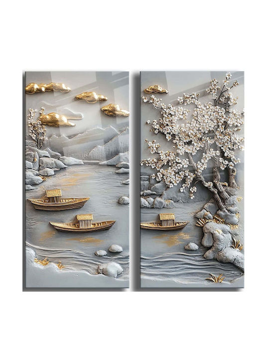 Tablouri Decorative Sticlă Cam Set 2 Bucăți 544clr1102 35x70cm Multicolor Verticale Sticlă