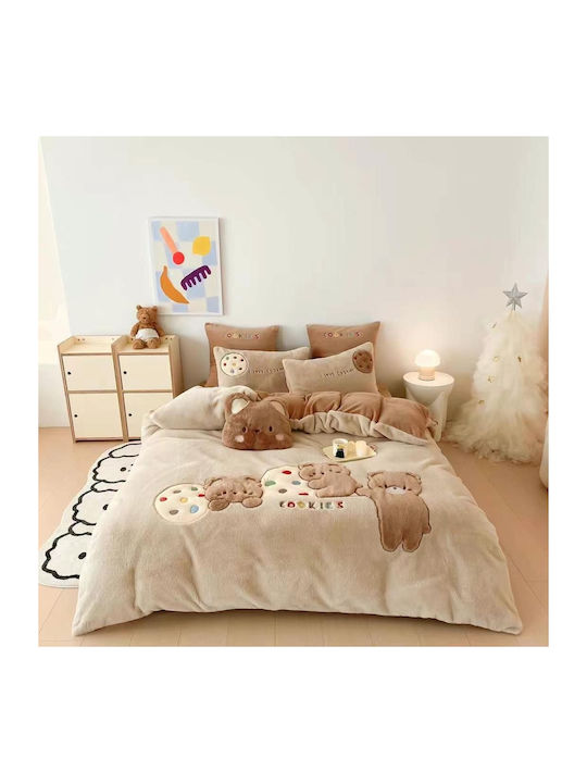 Σετ Παπλωματοθήκη Milk Velvet Υπέρδιπλη 220x240cm 2 Μαξιλαροθήκες & 1 Σεντόνι Cookies