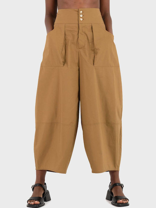 Mei Mei J Women's Fabric Capri Trousers Loose Fit Chestnut Mei Mei J Women's Fabric Capri Trousers Loose Fit Chestnut