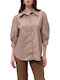 Long Sleeve Women's Shirt Brown Striped