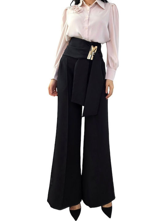 Pantaloni Dama Palazzo High Rise Fit Cu Dungi N...