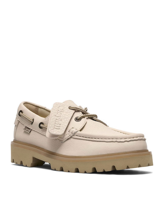 Leather Women's Boat Shoes in Beige Colour