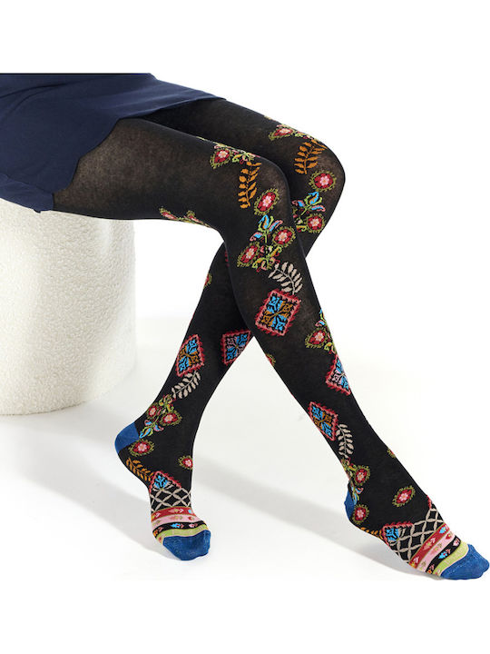 Women's Black Pantyhose with Print