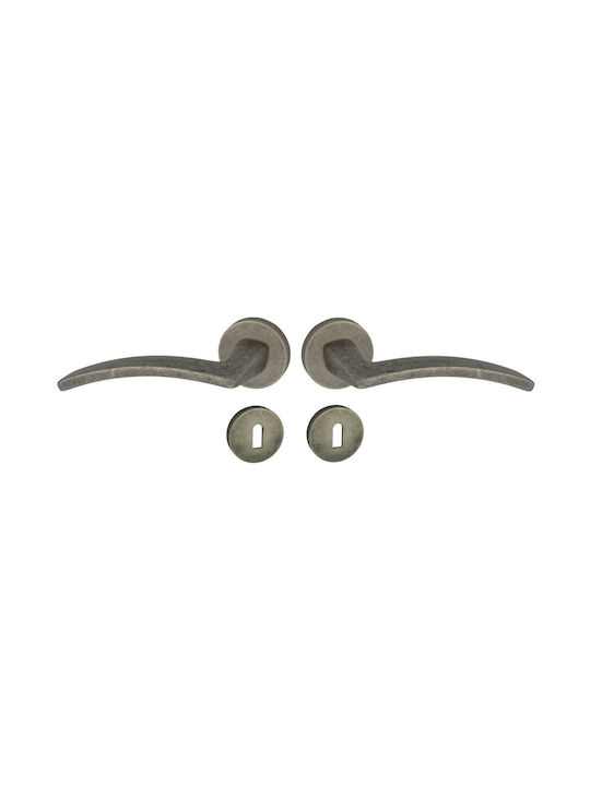 Viobrass Door Handle Middle Door with Rosette Pair with Mouthpiece Nickel VIO-215-ANTIQUE-NICKEL-ROSET