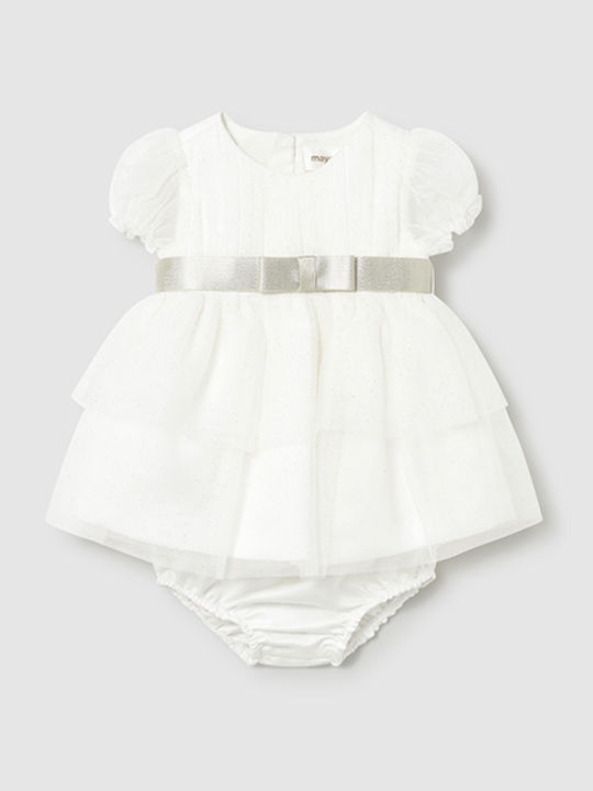 Girls Short Sleeve Tulle Dress Cream