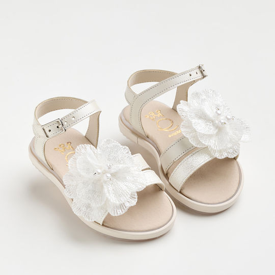 Ever Kid Pantofi De Botez Din Piele Sandale Off White