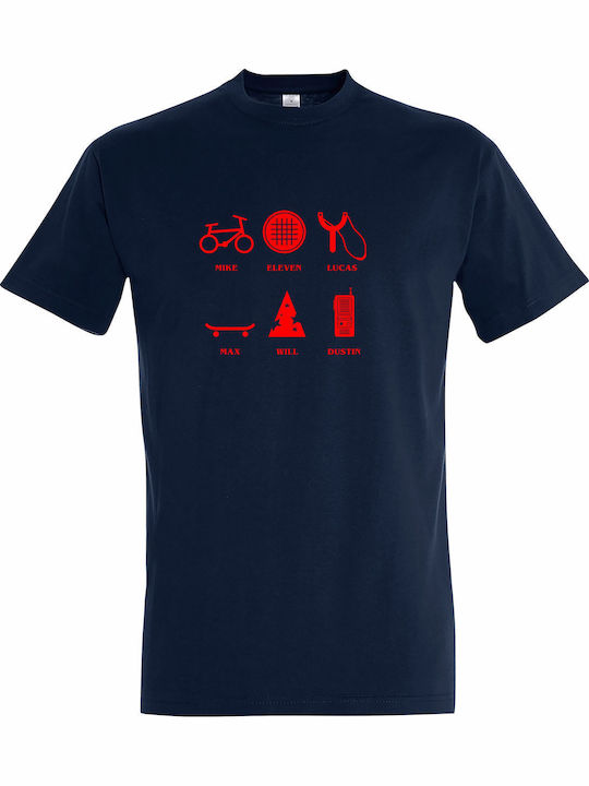 T-shirt Unisex " Stranger Things Gang Elements Minimal Design " French Navy