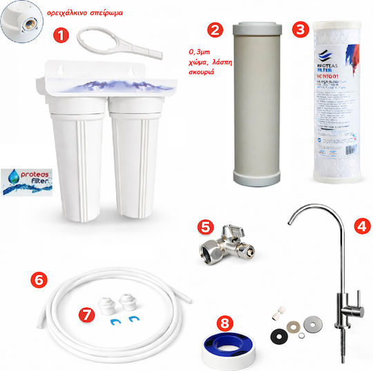 Proteas Filter Wasserfiltrationssysteme Einzeln Unter der Spüle mit Wasserhahn & Ersatzfilter 053-543-GR