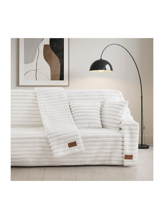 Beauty Home Stripe Art 8728 Σετ Ριχτάρια 2τμχ Γούνινο Λευκό 8728ΣΕΤ2