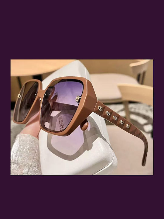 King Unisex Γυαλιά Ηλίου με Μπεζ Σκελετό και Μωβ Polarized Φακό SUNKI345-SN026