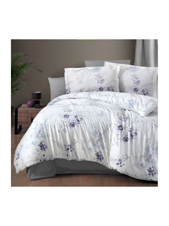 First Choice Set Huse Pentru Pilote Din Bumbac Dublu Cu 4 Fețe De Pernă Și 1 Cearceaf 200x220cm Lila