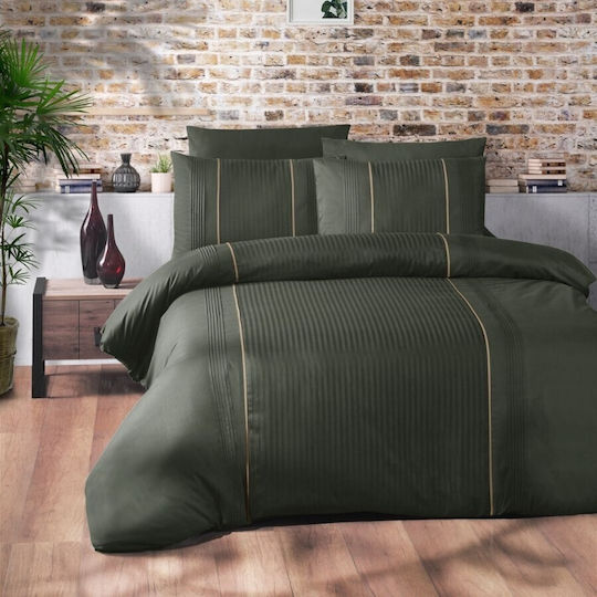 First Choice Set Huse Pentru Pilote 100% Bumbac Dublu Cu 4 Fețe De Pernă & 1 Cearceaf 200x220cm Elegant Verde