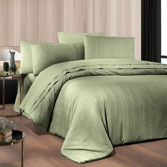 First Choice Set Huse Pentru Pilote 100% Bumbac Dublu Cu 4 Fețe De Pernă & 1 Cearceaf 200x220cm Glosland River Verde