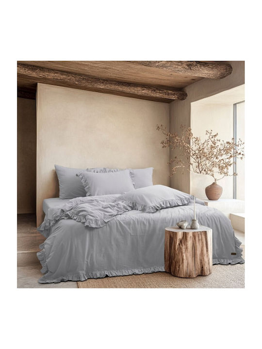 Majoli Bahar Set Huse Pentru Pilote 100% Bumbac Dublu Cu 2 Fețe De Pernă & 1 Cearceaf 200x220cm Albastru Cer