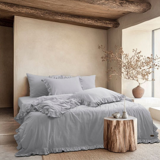 Majoli Bahar Cotton Double Duvet Cover Set With 2 Pillowcases & 1 Bed Sheet 200x220cm Sky Blue