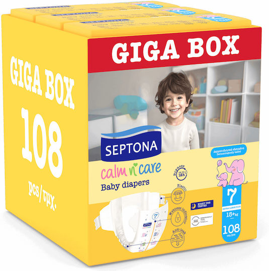 Septona Babywindeln mit Klebeband Calm & Care Nr. 7 für 15+kg 108 Stück