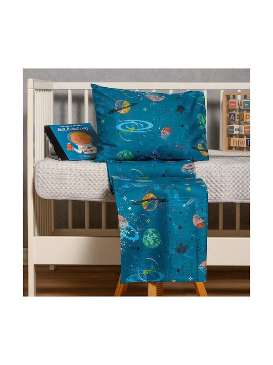 Melinen Set Baby Sheets Crib Cotton Petrol 120x170cm