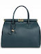 Leder Damenhandtasche Tote Handgriff Petrol Blau