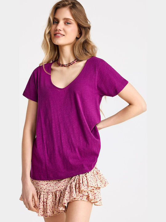 Women's Short Sleeve T-shirt Purple FBL013-100-04-Grape Juice