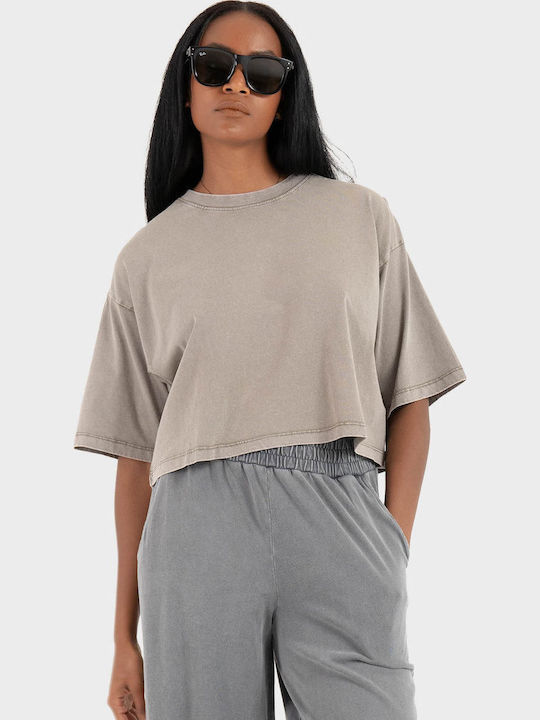 Jack & Jones Women's Crop T-shirt Dark Beige
