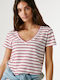 Megan Women's Blouse with V Neckline Striped White