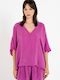 Women's Blouse with V-Neck Pink